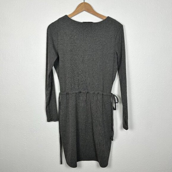 Charles Henry Grey Ribbed Knit Adjustable Waist Long Sleeve Dress | winter, knit - Picture 2 of 9